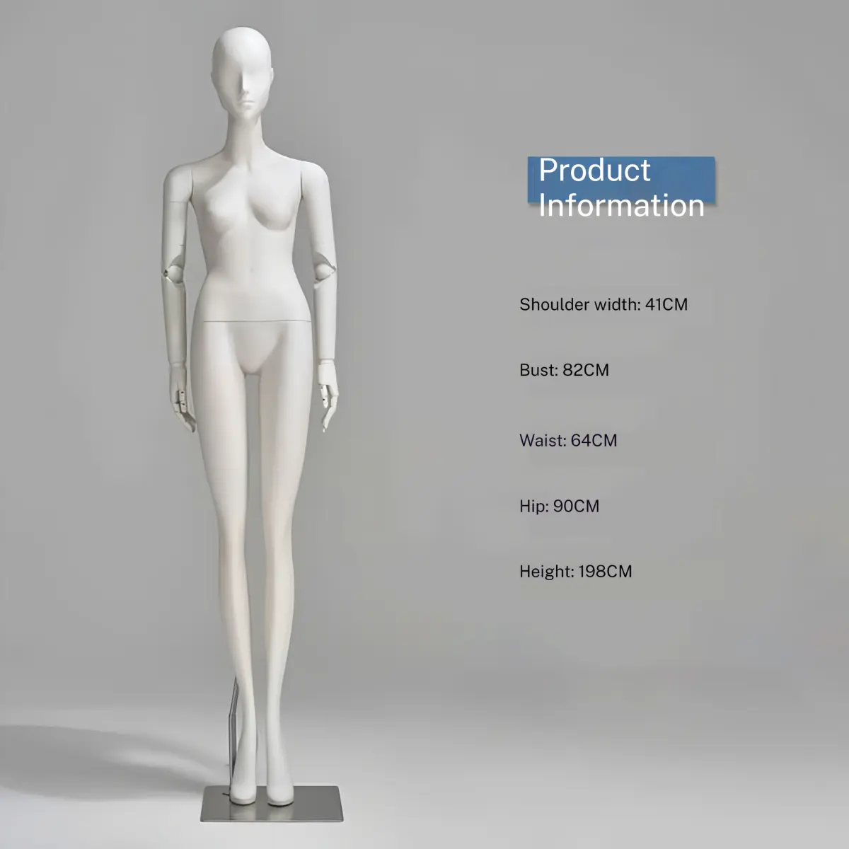 Female mannequin with adjustable arms for visual merchandising, perfect for displaying clothing in storefront windows. Available for wholesale directly from the factory - Morshopfitting (1)