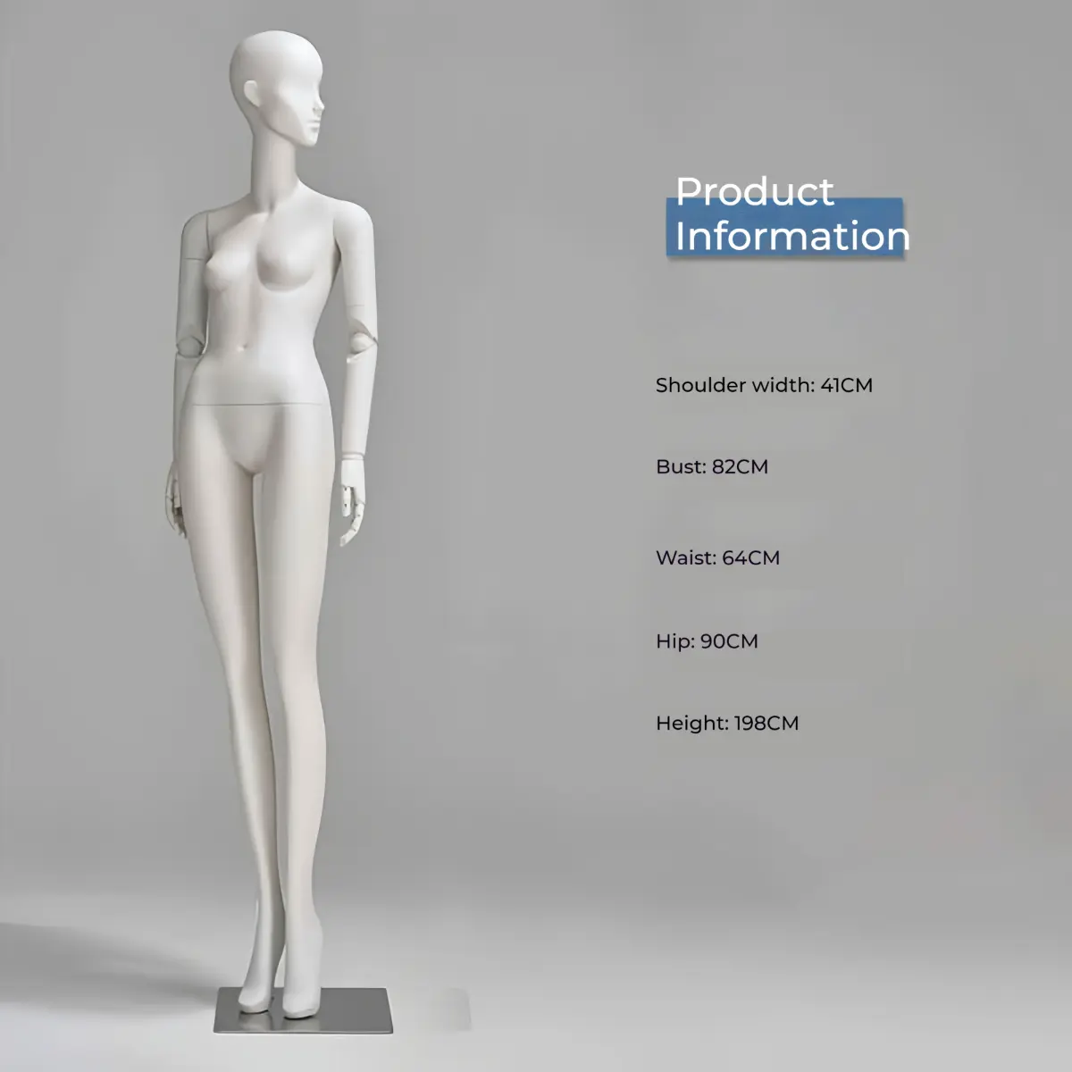 Female mannequin with adjustable arms for visual merchandising, perfect for displaying clothing in storefront windows. Available for wholesale directly from the factory - Morshopfitting (4)